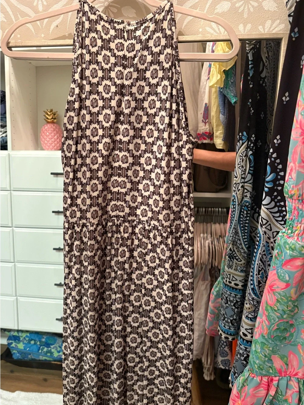 Tory Burch Navy and White Sleeveless Maxi Dress